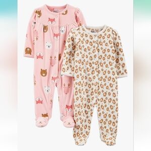 Carter's Simple Joys Baby Girl Fleece Footed Sleep & Play, Cheetah/Animals, NB